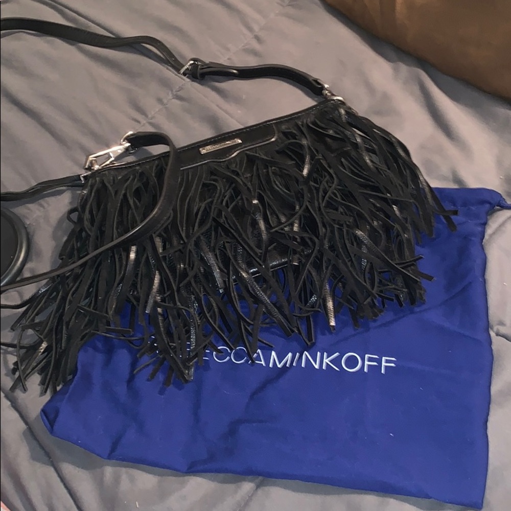 Rebecca minkoff fringe black leather shoulder bag